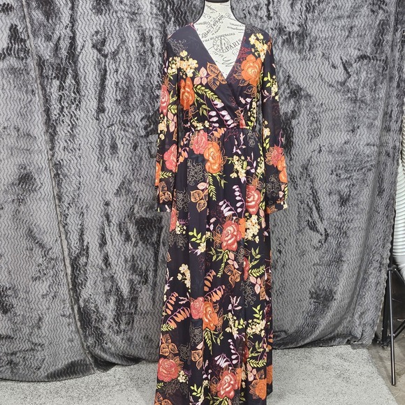 Lulus Dresses & Skirts - Lulus Maxi Dress Womens S Dark Floral Side Slit Babydoll Formal Elegant Timeless